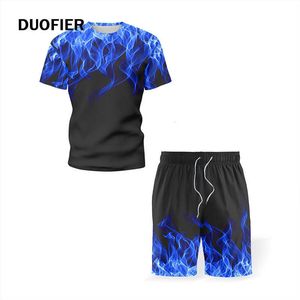 Män Multicolor Printing TrackSuit T-shirt + Shorts Mode Kläder Män 2 Piece Set Mens Passar Kortärmad Korta Sats Sommar 210603