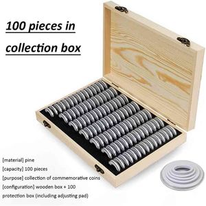 100st Commemorative Coin Set Collection Box Justering Pad Wooden Case s Lagring 210922