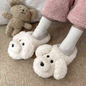 Inverno Donna Realistica 3d Teddy Dog Uomo Peluche Pantofole Spa Calda suola morbida Scarpe Coppie Casa Camera da letto Ladies Slip Slides H1115