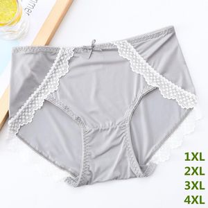 Women's Panties Super Big Size Ice Silk Underwear Plus Ultra-thin Briefs Knickers Soft Lace Hipster Panty