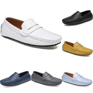 leather peas men's casual driving shoes soft sole fashion black navy white blue silver yellow grey footwear all-match lazy cross-border 38-46 color123