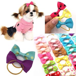 10PCS Handmade Bow Loverly Bowknot Ties For Puppy Dogs Accessories With Rubber Bands Cute Pet Headwear Grooming