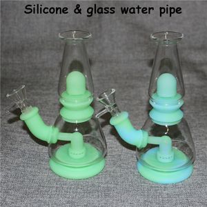 Glöd i den mörka silikon DAB RIG vattenrör glas Bong Hookah med Quartz Banger Bowl UnBreceable Bubbler Ash Catcher