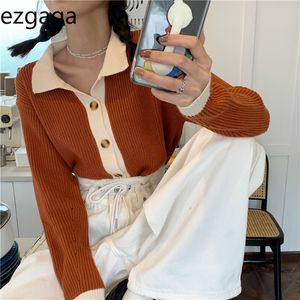 Ezgaga Office Lady maglione lavorato a maglia colletto rovesciato all'interno singolo usura sottile elegante autunno pulsante cardigan da donna moda 210430