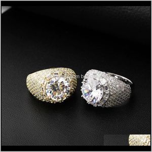 With Side Drop Delivery 2021 Hip Hop Gold Rings Jewelry Fashion Mens Zircon Large Diamond Stones Ring Exgk9