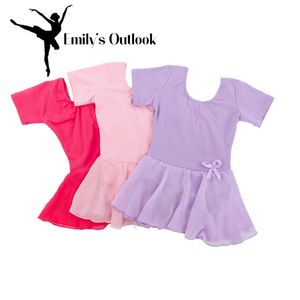 Toddler Girls Cute Tutu Dress Ballet Leotard For Dance Short Sleeve With Button Bottom On Sale Stage Wear