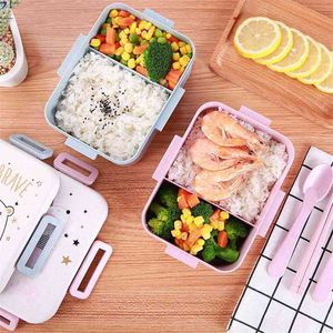 Tecknad härlig lunchbox Matbehållare Förvaringsbehållare Förseglade fall Plast Söt barn Studenter 210423