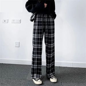 Spodnie w kratę dla kobiet Bottom Harajuku Spodnie Wysoka talia Moda Letnia Szerokie nogi Pant 210915