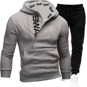 Men's Tracksuits Two Piece Sets Patchwork Zip up Pullover Hoodies Jogging Pants Slim Sweatshirt Outfits Hip Hop Streetwear Suits 211103