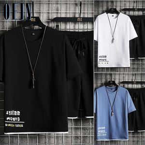 Men's Fashion Sets Hip hop Clothes Streetwear Summer Outfit Male T-shirt and Shorts Two Pieces Tracksuit Cotton Set Casual Suits X0610