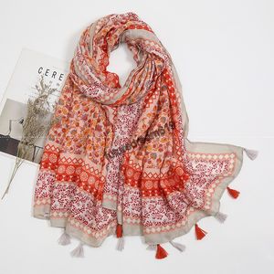 Мода Прекрасный Цветочный цикл Кисточкой Хлопок Hijab Scarf Lady Print Pashmina Шали и обертки украли мусульманский хиджаб 180 * 90см