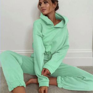 2 stück Sets Frauen Trainingsanzug Anzüge Mit Kapuze Kordelzug Weiblichen Kurzen Sweatshirts Set Frühling Herbst Casual Damen Hosen Outfit