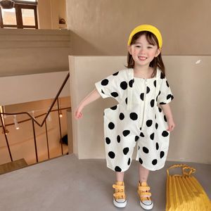 Summer fashion dot Plane shape short sleeve bodysuits Kids loose cotton wide leg jumpsuits 2-7Y 210508