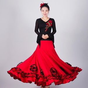 Roter Ballsaal-Tanzrock für Damen, Flamenco, elegantes Walzer-Outfit, spanisches Kleid, Bühnenkostüm, exotische Kleidung, JL2493