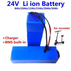GTK 24V 8Ah 10Ah 12Ah 15Ah 20Ah 30Ah lithium battery with BMS for 250w 500w ebike scooter skateboard backup power+ Charger