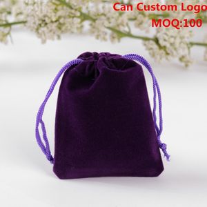 Commercio all'ingrosso 50 pz/lotto 9x12 cm Viola Gioielli Di Natale Velluto Confezione Regalo Borse Con Coulisse Sacchetti Può Personalizzare La Stampa del Logo