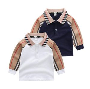 Spring Fall Baby Boys Girls T-shirts Cute Kids Long Sleeve Striped T-shirt Turn-Down Collar Childern Cotton Casual Shirt Child Pullover Girl Sweatshirt