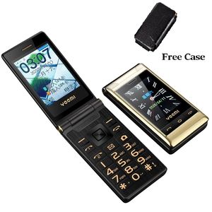 Flip originale Doppio doppio schermo Cellulari 2 SIM Card One key Speed Dial Touch Scrittura a mano Tastiera grande FM Senior Luxury Gold Cellphone For Old People Free Case