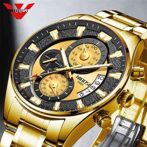 NiBosi Moda Mens Relógios Top Marca Luxo Relógio de Ouro Esportes Cronógrafo Impermeável Quartzo Relógio Homens Relogio Masculino 210329