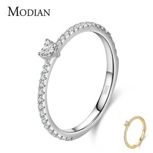 100% 925 Sterling Silver Classic Simple Hearts Shape High Quality CZ Finger Ring For Women Wedding Fine Jewelry Anillo 210707