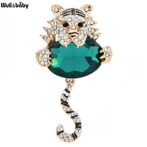 Pins, broches wulibaby abraço de cristal tigre para mulheres unisex 4-cor bonito partido escritório broche pin presentes