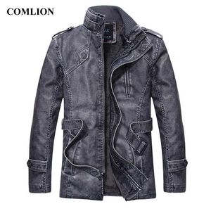 Jaqueta de couro homens estilo moda carrinho colar cintura cinto lavado longos casacos de couro pu trincheira masculino moto windbreaker D12 211009