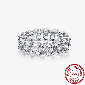 Eternity Ovaler Moissanit-Diamantring aus 100 % echtem 925er-Sterlingsilber, Verlobung, Hochzeit, Bandringe für Frauen, Brautparty-Schmuck