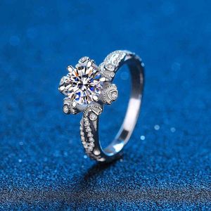 Mulheres VVS1 Anéis de Noivado de Moissanite Brilhante Redondo Anel de Diamante Platinum Platen Sterling Prata proposta de prata bandas de casamento