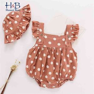 Baby Girl Clothes Summer Polka Dot Romper Bodysuit Spädbarn + Hat 2st Cute Toddler 210611