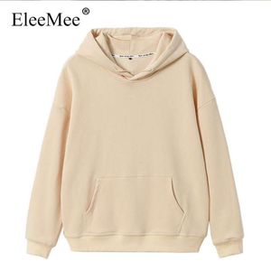 Eleemee Plus Size XL 캐주얼 여성 후드 스웨터 긴 소매 느슨한 솔리드 컬러 대형 포켓 여성 Hoodies Streetwear 210928