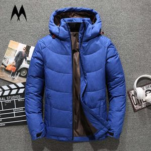 Vinter Vit Duck Down Jacket Mens Varm Hooded Tjock Puffer Jackor Coat Thermal Parka Men Casual High Quality Overcoat 211015