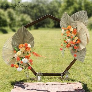 Sıcak yapay kurutulmuş çiçek büyük fan yaprağı bitkiler çiçek aranjmanı düğün arka plan dekor kemer çiçek satır parti olay sahne 210317