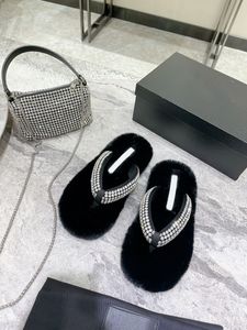 Autumn and winter women's clip toe woolen flat slippers Rhinestone chain decoration high sense belt packaging