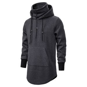 Mäns Casual Black Hoodies Fashion High Collar Fleece Gothic Pullover Hip Hop Lång längd Zipper Poncho Cape Cloak Hoodie Män Varm Sweatshirt Coat XH12