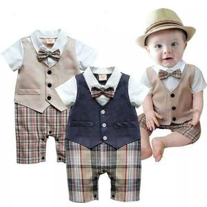 Urodzony Berbeć Baby Boys Letnie Odzież Mały Dżentelmen Garnitury Chrzcina Formalna Party Infant Romper Kombinezon Outfits Odzież dziecięca