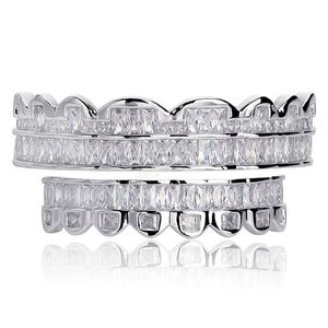 Baguette Zestaw Zęby Grillz Top Dolny Silver Color Grills Dental Usta Hip Hop Moda Biżuteria Biżuteria