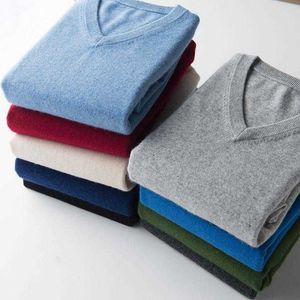 Sweter V-Neck Sweter Mężczyźni 2021 Jesień Zima Kaszmirowa Bawełniana Mieszanka Ciepła Jumper Ubrania Pull Homme Hiver Man Hombres Sweter Y0907