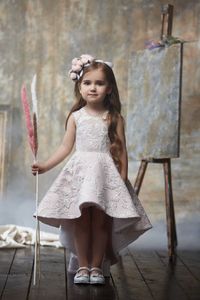 Lovely Hi-Lo Flower Girl Dresses Lace Appliques Birthday Party Wear For Wedding Sleeveless Little Baby Pageant Gowns