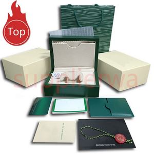 Hjd lusso Scatola per orologi verde di alta qualità Custodie Sacchetti di carta certificato Scatole originali per orologi da donna in legno da uomo Borse regalo Accessori Borsa Rolex Sorpresa