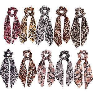 Leopard Bindet Sich. großhandel-24pc Leopard Print Scrunchie Damen Schal Elastische Band Bogen Gummi Seile Mädchen Haar Krawatten Zubehör