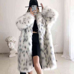 imitation fur coat women's dress Korean version medium long waistless spotted sleeve 211207