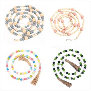 Nordic Wood Bead Garland with Tassels Farmhouse Garlands Farmhouses Decor Colorful Tray Decors Boho Shabby Chic Home Decoration Pendant CGY10