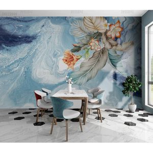壁紙北欧の現代の抽象的な抽象的な手描きの壁紙の植物の葉の創造的な光の高級リビングルームテレビの背景の壁の装飾的な壁画
