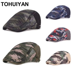 Top Nível Camuflagem Newsboy Cap Homens Respirável Mesh Gatsby Chapéu Verão Proteção Sun Proteção Beret Chapéus Boinas Flat Caps para Mulheres