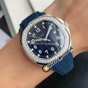 GDF 40mm 5168G-001 5167 Sport Watches Miyota 8215 Automatic Mens Watch Blue Textured Dial Steel Case Diamond Bezel Blue Rubber Strap Wristwatches Hello_Watch G31H (5)