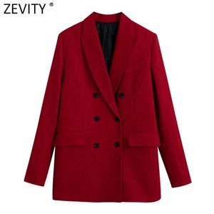 Zevidade Mulheres Elegante Dupla Breasted Business Casual Blazer Blazer Casaco Vintage Escritório Senhora Outerwear Ternas Chic Veste CT759 210927