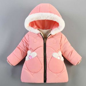 Cold Winter Baby Girls Outerwear Cotton Thicken Hooded Jackets Plus Velvet Children Jackets Infants Girl Coats Parkas 1 2 3 4Y H0909