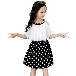 Big Girl Dresses Off Shouder Summer Dress For Girl Casual Patchwork Dress For Kids Teenage Costume For Girls 6 8 10 12 14 Year Q0716