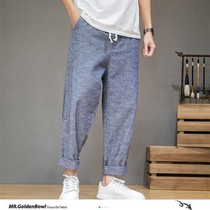 MRGoldenbowl erkek düz renk harem pantolon Harajuku adam pamuk keten rahat pantolon artı boyutu erkekler gevşek pantolon 5XL 211013