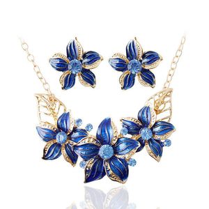 Earrings & Necklace Sell Rhinestone Paint Flowers Women Wedding Jewelry Set Fashion Party Wholesale Gift